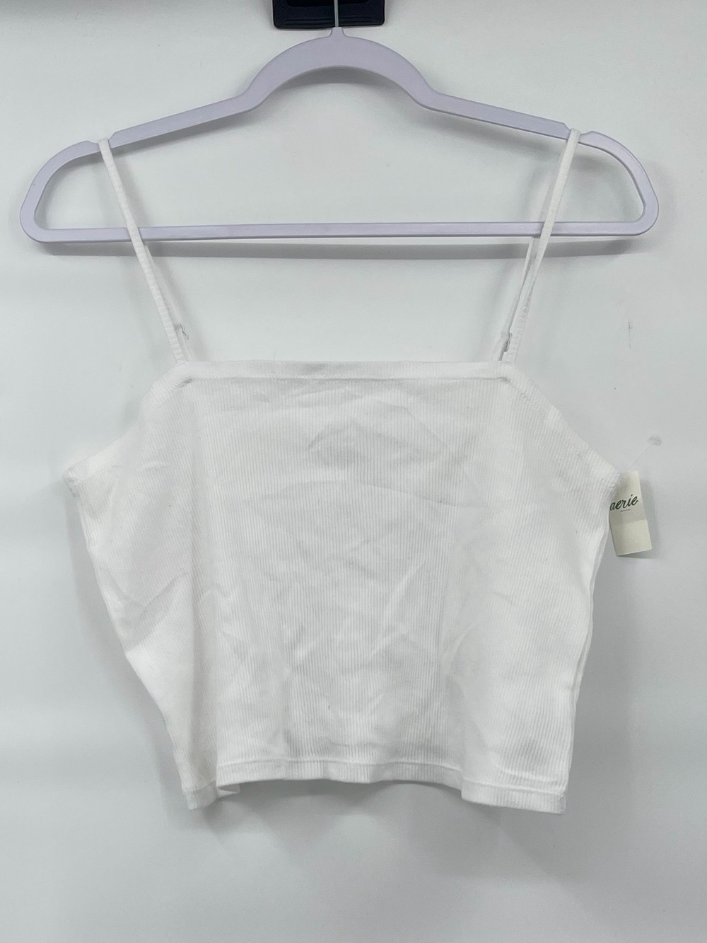 Aerie nwt white cotton ribbed spaghetti strap crop tank